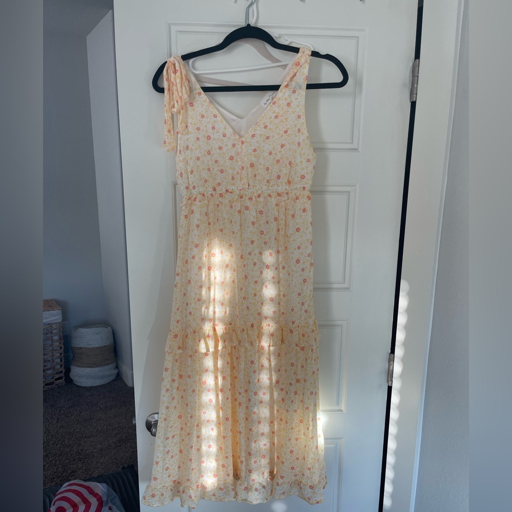 Yellow floral midi dress